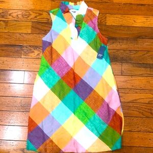 NWT CROWN & IVY MULTI GING BIRD OF PARADISE RUFFLED COLLAR LINEN DRESS SMALL